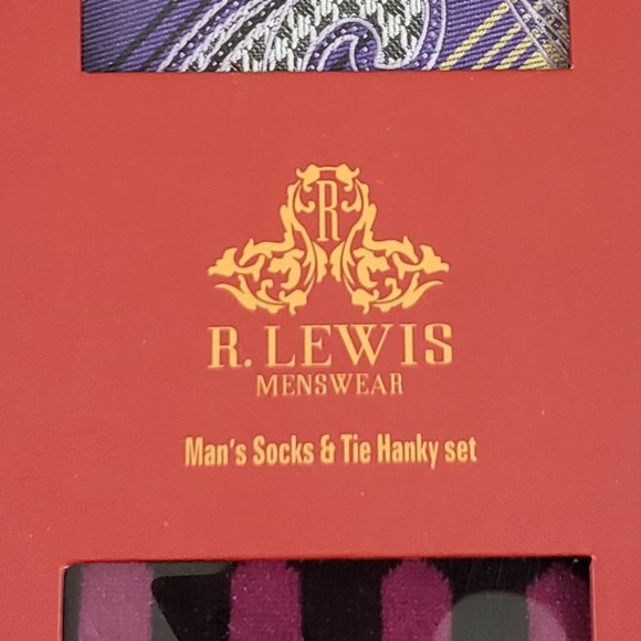 Robert Lewis Purple Necktie Hanky Socks Box 3 Set - Picture 7 of 7